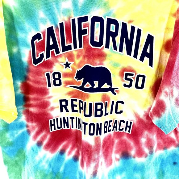 California Republic Huntington Beach Tie Dye XL Cotton Tee Rainbow Tshirt 1890 M - Picture 2 of 4